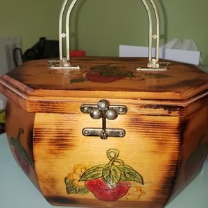 Vintage Wooden Decoupage Handbag with a metal hand